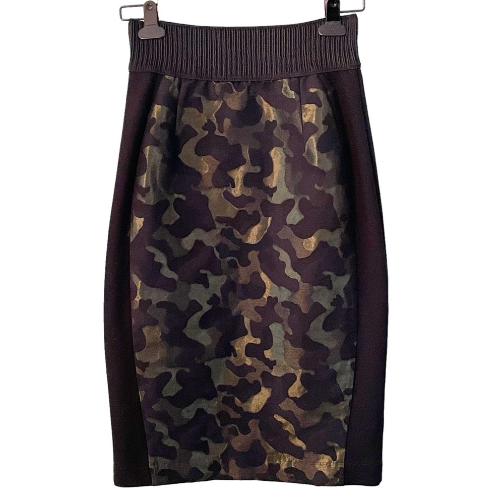 Maeve Anthropologie Small Black Metallic Camo Jacquard Pencil Mix Media Skirt